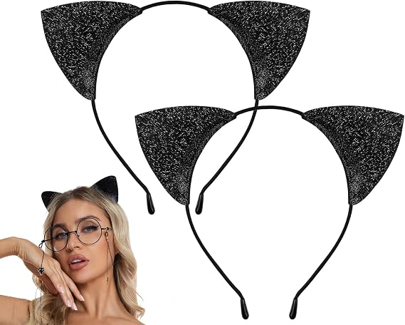 DS. DISTINCTIVE STYLE Cat Ears Headband 2 Pcs Sparkle Black Cat Ears for Halloween/Cosplay Costumes for Woman