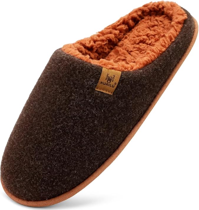 KuaiLu Mens House Memory Foam Slippers with Comfortable Warm Plush Lining