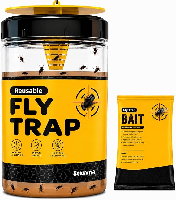 Outdoor Fly Trap [Set of 1] Fly Traps with Dissolvable Non-Toxic Bait - Fly Repellent for Outdoor Use Only - Controls Flies for Patios, Barns, Ranches Etc. Hanging Fly Traps with Tie Included