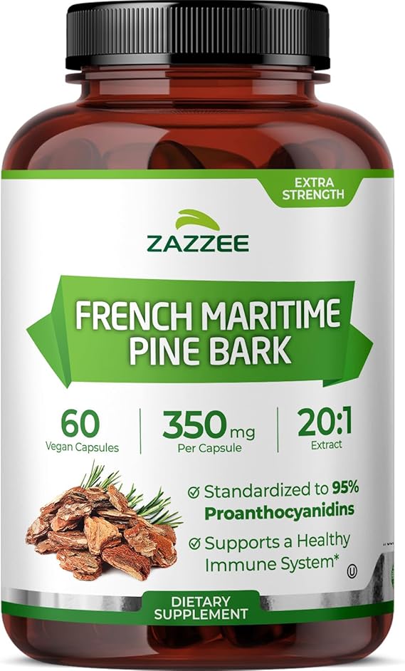 Zazzee Extra Strength French Maritime Pine Bark Extract 20:1, 60 Capsules