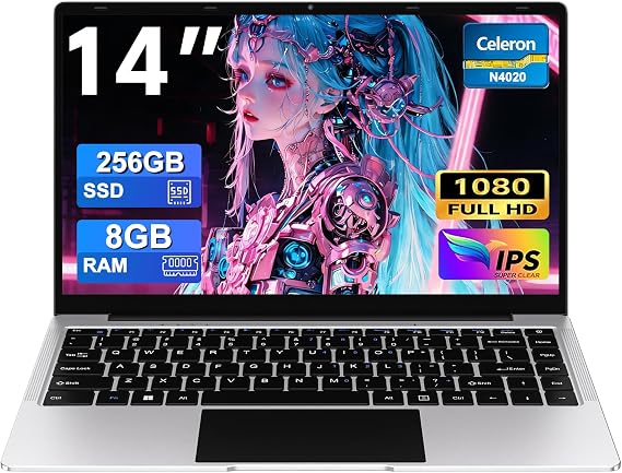 2026 14 Inch Laptop Computer Win 11Laptops with 8GB 256GB SSD Up to 1TBSSD Expand Laptops N4020 up to2.8GHz FHD 108OP Display Dual WiFiWebcam Portable Laptop for StudentsBusiness Home Office--Silver