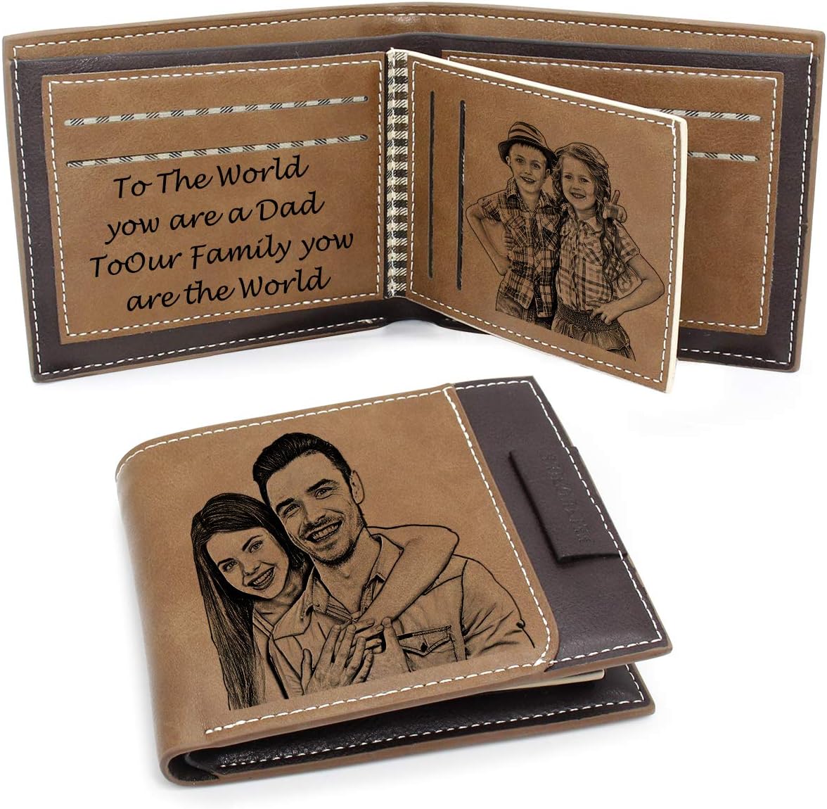 Custom Engraved Wallet, Personalized Photo Leather Wallet for Men, Birthday, Father’s Day, Christmas Day Gift, Light Brown 02