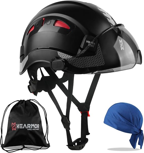 HEARMOR Baustellenschutzhelm, EN397-zertifizierter, Verstellbarer ABS-Schutzhelm mit 6-Punkt-Ratschensystem, inkl. Kühlungsfutter und Tragetasche - für alle Arbeitsplätze geeignet