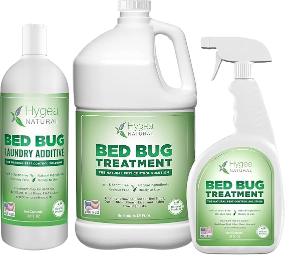 Hygea Natural Lice, Mite, and Bed Bug Natural Spray 24oz + Lice and Bed Bug Laundry Additive 32oz + Bed Bug Spray 128oz - Child & Pet Friendly - Regular Strength Bundle