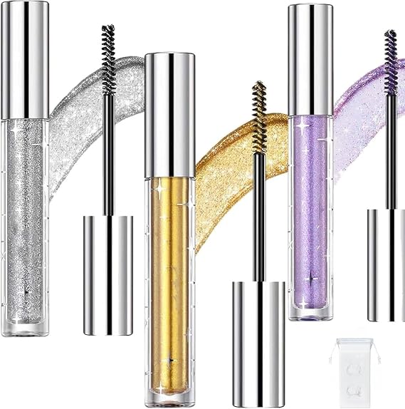 Question Beauty Glitter Mascara, Sparkle Mascara for Eyelashes, Question Beauty Gold Mascara, Waterproof Long Lasting Sparkle Diamond Mascara for Women (Mixed-3Pcs, 1)