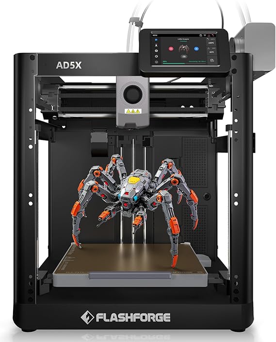 FLASHFORGE AD5X 3D Yazıcı, IFS ile Akıllı Çok Renkli 3D Yazıcı, Max 600mm/s Yüksek Hızlı 4 Renk Baskı, Tam Otomatik Tesviye, 300 ° C Doğrudan Ekstruder, PLA-CF, PETG-CF, Baskı Boyutu 220x220x220mm