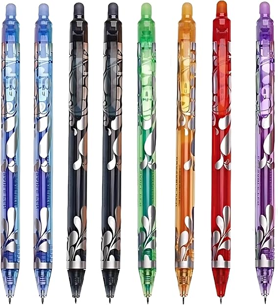 8 Pcs Click ​Erasable Pens​ Set - 0.5mm Fine Tip ​Erasable Pens​ for Smooth Writing (2 Black 2 Blue 1 Orange 1 Green 1 Purple 1 Red)-Perfect ​Gel Pens for Writing Coloring Office