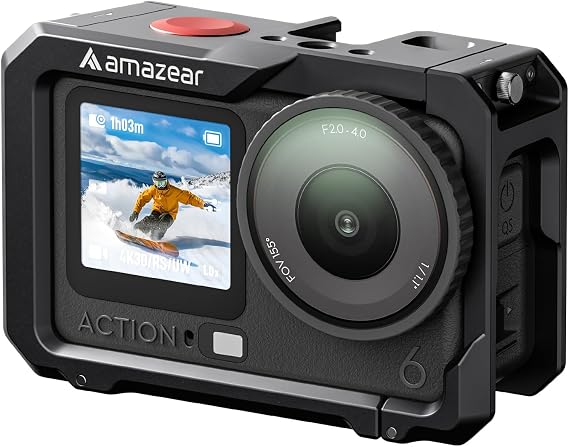 AMAZEAR Metal Protective Case for DJI Osmo Action 6 Accessories, Action6 Pro Multifunction Utility Frame Cage, Stronger Aluminum Housing Hard Cover with Soft Silicone Lens Caps, Black