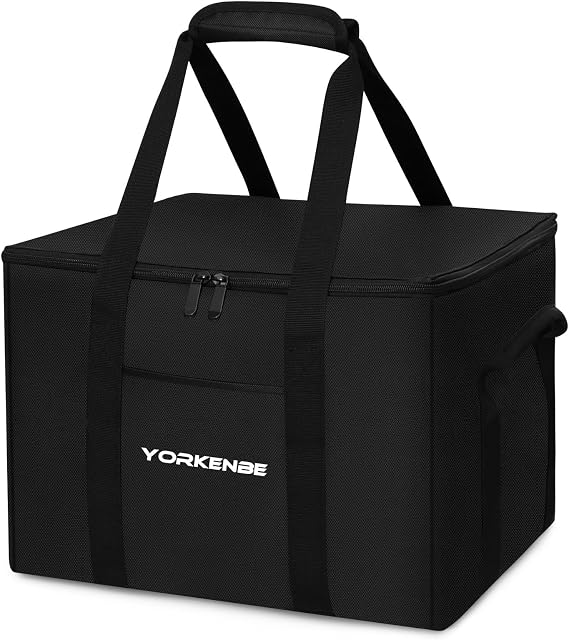 35L Camping Organizer, 1680D Heavy Duty Waterproof Camping Storage for Camping Cooking Utensils and Camping Cookware, with Hard Bottom, Camping Bag with Zippered Lid for RV, Hiking