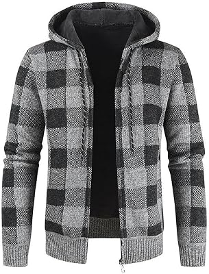 Mens Zip Up Hoodies with Pockets, Casual Long Sleeve Sherpa Fleece Lined Cardigan Sweater Jacket