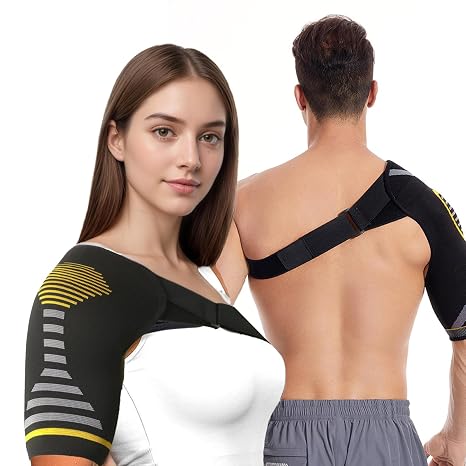 Shoulder Support Brace for Men and Women Yellow 1 Piece (S/M) Adjustable Shoulder Compression Sleeve for Pain ReliefJoint DislocationInjury