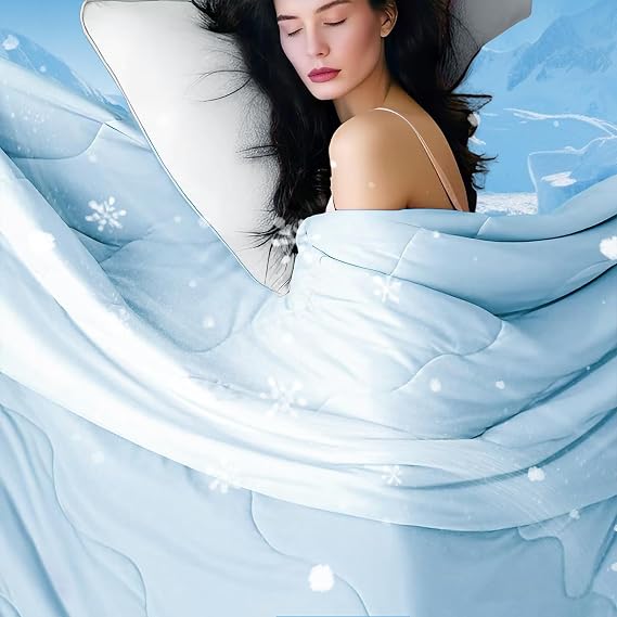 DOWNCOOL Cooling Comforter Twin Size, Blue Cooling Blanket for Hot Sleeper