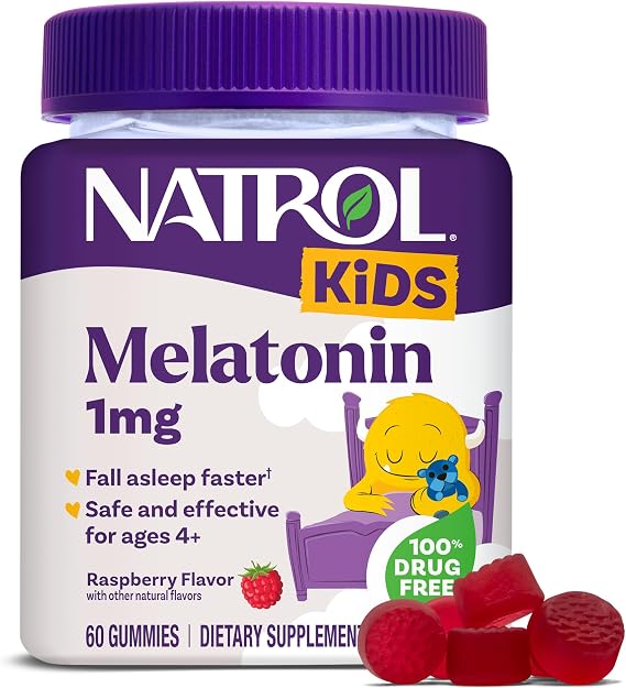 Natrol Kids Melatonin Gummies 1mg, for Restful Sleep, 60 Raspberry Gummies
