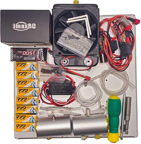 ENGINEDIY All-in-One Aluminum Alloy Base Starter Kit for TOYAN FS-V800WGP Engine Model - Includes Ignition Set, Water Cooling Set, Battery and Charger (Silver)