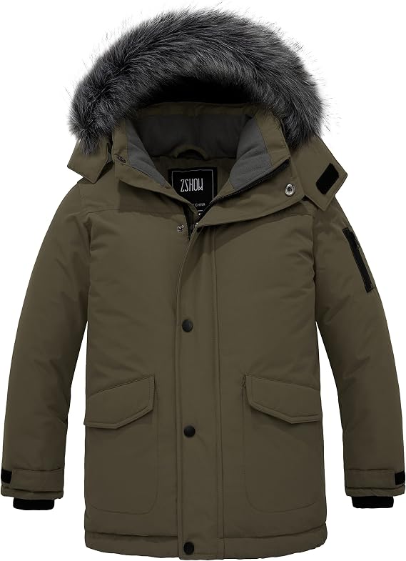ZSHOW Boys' Warm Winter Coat Waterproof Puffer Jacket Hooded Parka Outdoor