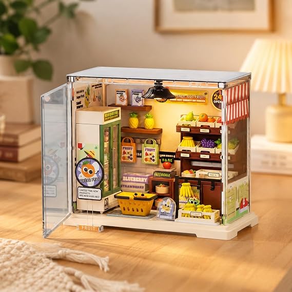 VARDEM Kendin Yap Işıklı Minyatür Manav Dükkanı Seti 103 Parça, DIY Oyuncak Maket Hobi Seti, 8+ Yaş Çocuklar İçin Eğitici ve Yaratıcı Aktivite Oyuncağı EP608
