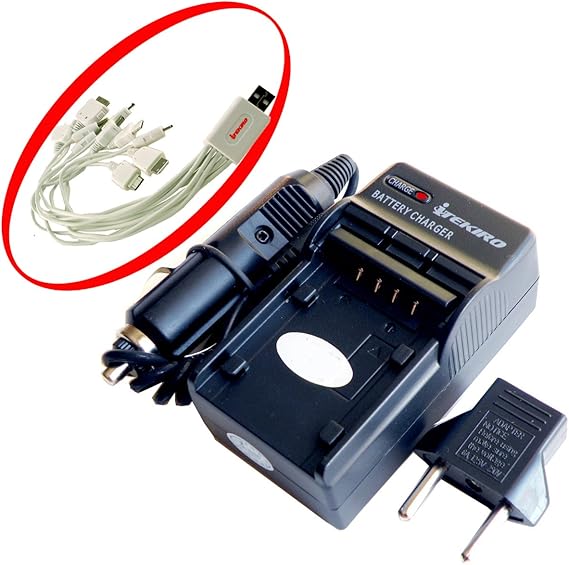 AC Wall DC Car Battery Charger Kit for Sanyo VPC-E1292 + iTEKIRO 10-in-1 USB Charging Cable