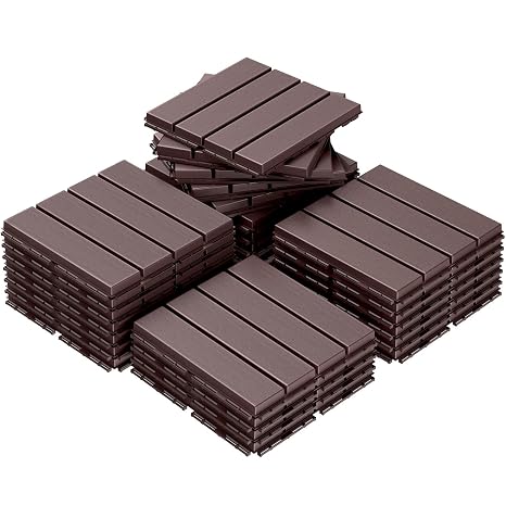 Goovilla 27 sq. ft Plastic Interlocking Deck Tiles,27PCS Waterproof Patio Balcony Flooring, 12"x12" Outdoor Interlocking Deck Tile for All Weather Porch Poolside Grass Dirty, Decking Tiles, Dark Brown