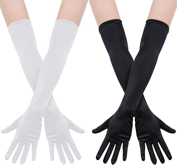 Lystaii 2 Pairs Long Spandex Gloves Classic Elbow Length Stretchy Opera Costumes Gloves for Bridal Evening Dress 20s Party