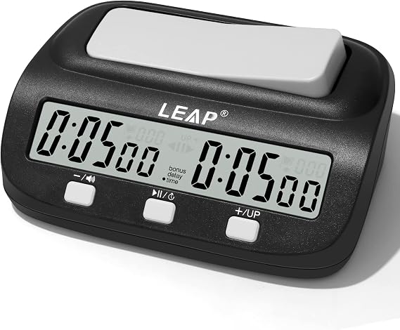 LEAP Chess Clock Improved Digitalel Chess Timer with Bonus & Delay Countdown Function for Chess and 2 Players Board Games Black
