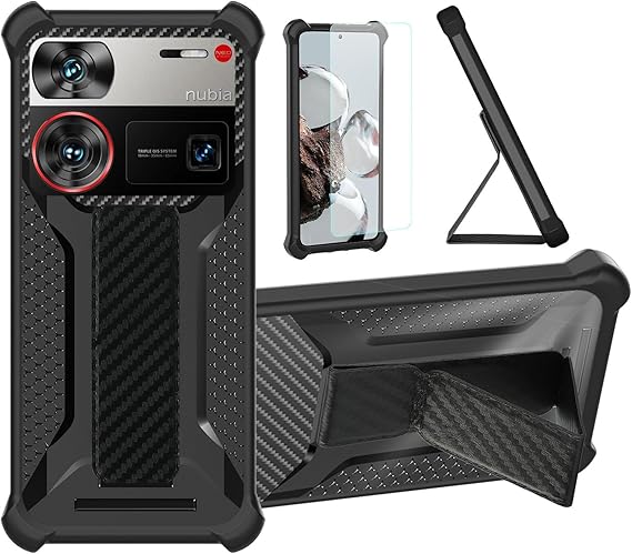 bojioderf Case Compatible for Nubia Z60 Ultra Leading Version Phone Case Stand Cover [with Tempered Glass Screen Protector] Hybrid Case [Folding Support Magnetic] [Frosted Anti-Fingerprint] Black