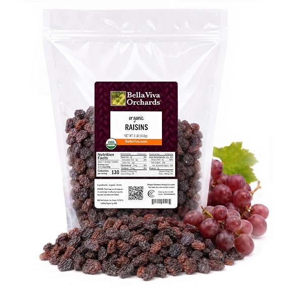 Bella Viva Organic California Raisins, 1 lb No Oil Added, No Sugar Added