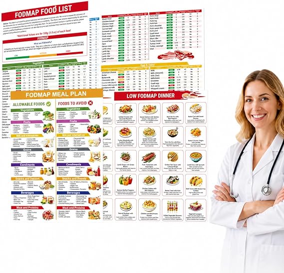 2 PCS Diabetic Foodmap Chart, Low-Foodmap Food List, Healthy Foods Nutrition Chart, Foodmap Meal Plan Brochure for Beginners, Glycemic Index Food Guide (Red)