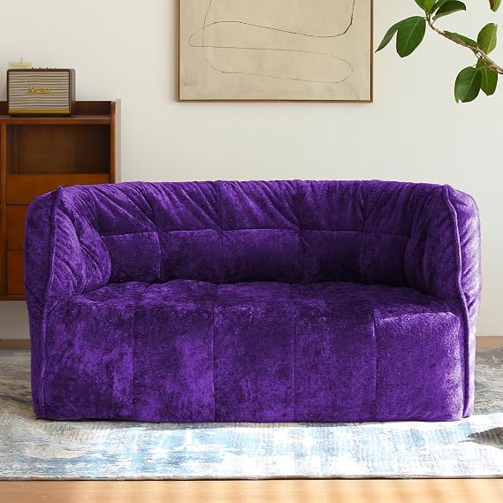 N&V Mid Century Brigantin Deep Relaxation Sofa, Soft Premium Chenille, for Living Room Bedroom and Office (Royal Purple, ThreeSeater)