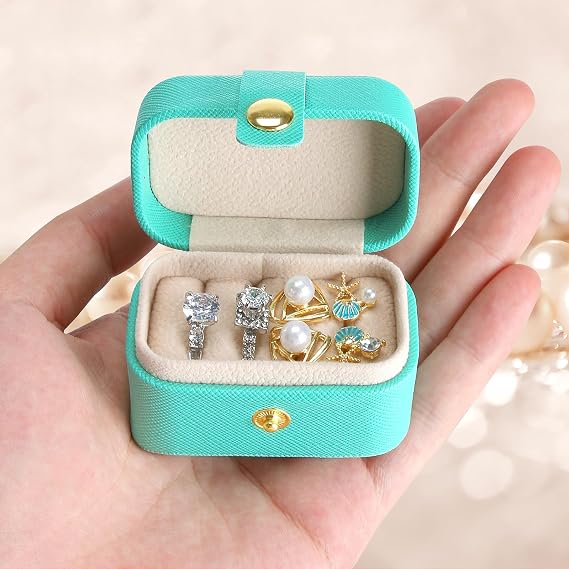 KUKUVR Small Travel Jewelry Ring Stud Earring Box (Blue)