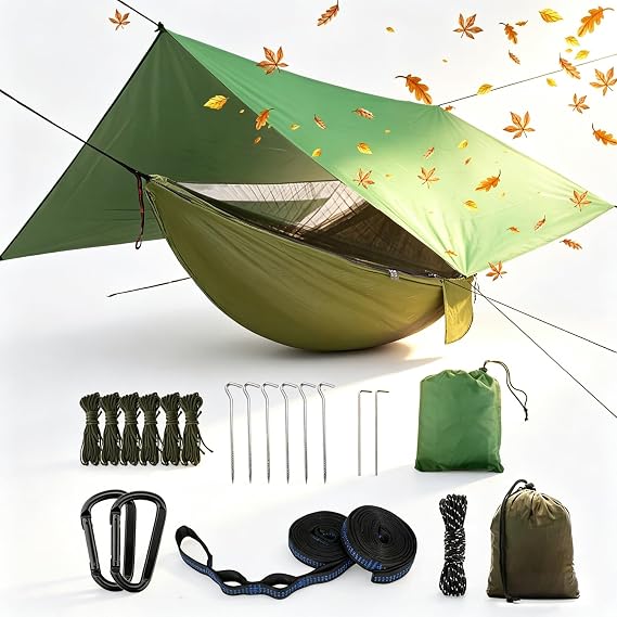 Oversized rain Tarpaulin,Camping Hammock with Mosquito Net Rain Fly Heavy Duty Tree Strap,Single Double Hammock Tent Waterproof Rainfly Set,Camping Backpacking Backyard Patio Hiking Travel Outdoor