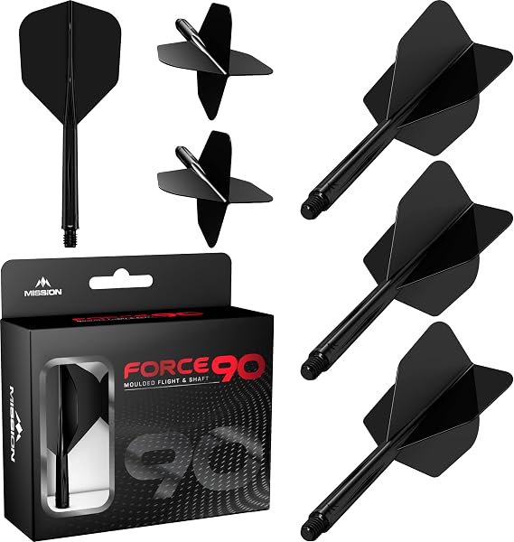Mission Darts Force 90 | Integrated Precision Moulded Dart Flight And Shaft System, Pack of 3 Professional Highly Durable Combined Dart Flights And Stems | Standard No.6