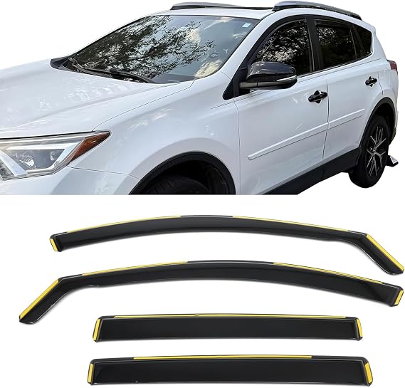 Fit 2013-2018 Toyota RAV4 in Channel Mount PC Window Visors Black 4PCS | IKON MOTORSPORTS, Polycarbonate, Rain Guards, Side Window Wind Deflectors, Improve Circulation, Impact Resistant, Waterproof