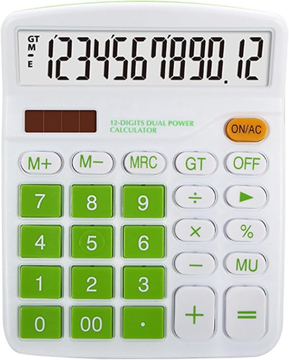 Calculator Desktop Solar Battery Dual Power 12 Digit Large LCD Display Financial Dedicated Large Standard Function Desktop Business for Office/Home/School KA08 Green