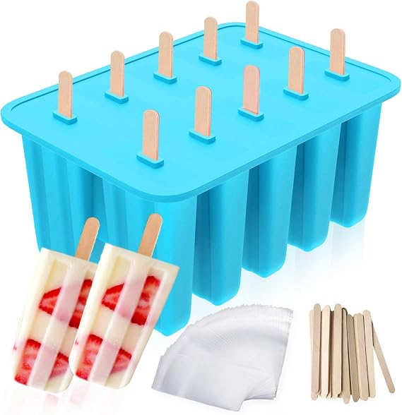 Ozera Popsicles Molds, 10-Cavity Reusable Silicone Popsicle Molds Set