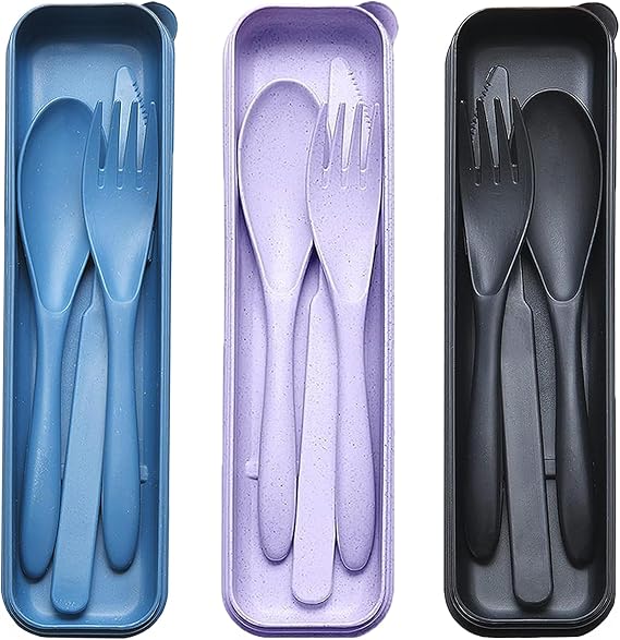 Reusable Travel Utensils Set with Case Wheat Straw Fork Spoon Knife Cutlery