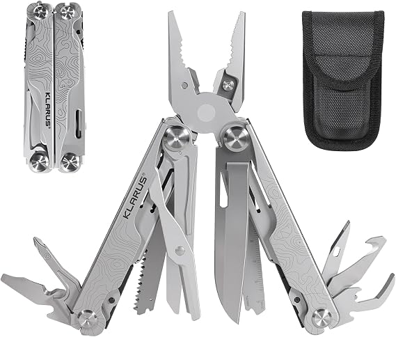 Klarus MT07 20-in-1 Multitool, Heavy Spring Pliers, Topographic Texture Finish, Dual Lock System, High-Carbon Stainless Steel, Includes Nylon Sheath Pocket Tool for EDC, Outdoor, and Gifts