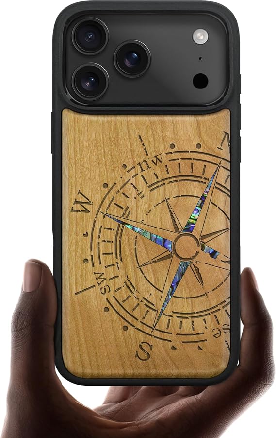 Carveit Handcrafted Case for iPhone 17 Pro Max, The Compass, Cherry
