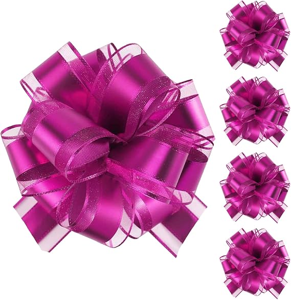 Tim&Lin 5 PCS Pull Bows 7 inches (17.7 cm) Large Gift Bows Rose Red Pink Gift Wrap Bows Party Gift Ribbon Bows for Gift Baskets Wrapping Boxes or Flower Decorations