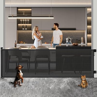 Huafly 98 Inch Retractable Baby Gates Extra Wide, no Drilling Baby Gates for Large Openings, Child Gates, Safety Gates, Extra Long Dog Gates on Doorways, Stairs, Outdoor, Indoor Black, 98 Inch