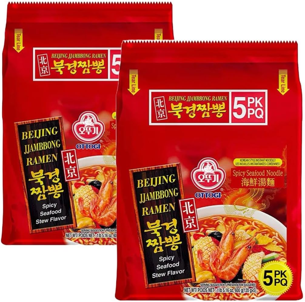 OTTOGI Spicy Seafood Stew Jjambbong Ramen Noodles Soup Pack of 10