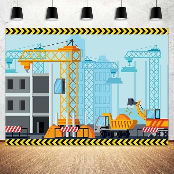Construction Theme Birthday Photo Backdrop Kids Party Photography Backdrop Dump Truck Excavator Construction 2026 Vacation Holiday Classroom Room Wall Decor Photo Booth Prop 7X5FT