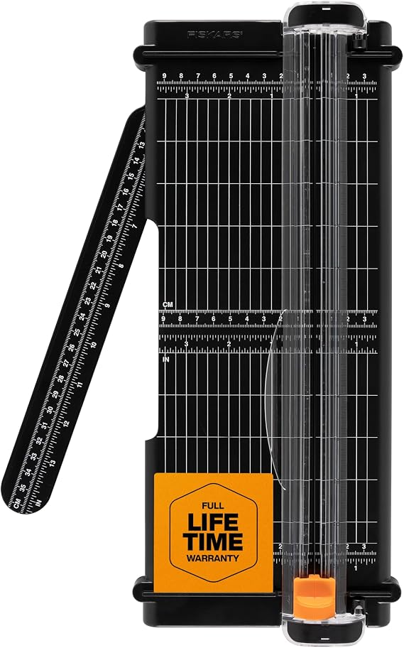 Fiskars Recycled SureCut™ Portable Paper Trimmer - 12” Cut Length - Craft and Office Paper Cutter with Grid Lines - Black
