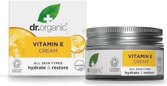 Dr Organic Vitamin E Cream, Hydrating, All Skin Types, Natural, Vegan, Cruelty-Free, Paraben & SLS-Free, Plastic Free, Recycled & Recyclable, Certified Organic, 50ml, Packaging may vary