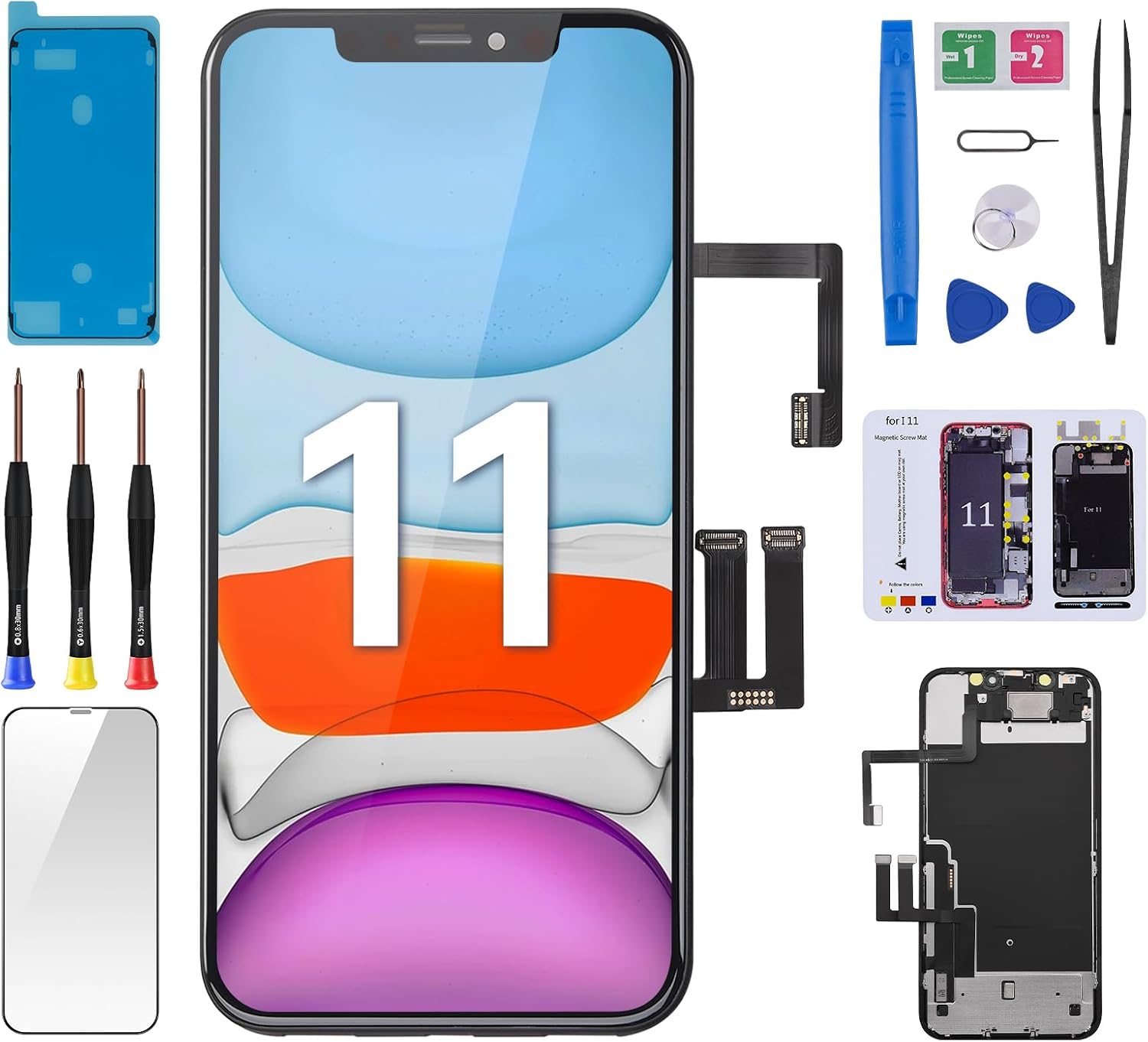 for iPhone 11 Screen Replacement with Earpiece Proximity Sensor 6.1 3D Touch LCD Digitizer Display Full Assembled Ear Speaker Repair Front Glass Fix Tools Kit for iPhone11 A2111 A2223 A2221