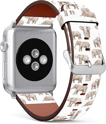 Mingdao Compatible with Apple Watch Series 10 9 8 7 6 5 4 3 2 1 SE Uitra 12, Stylish PU Leather Band Replacement Strap, Elephants MP3843