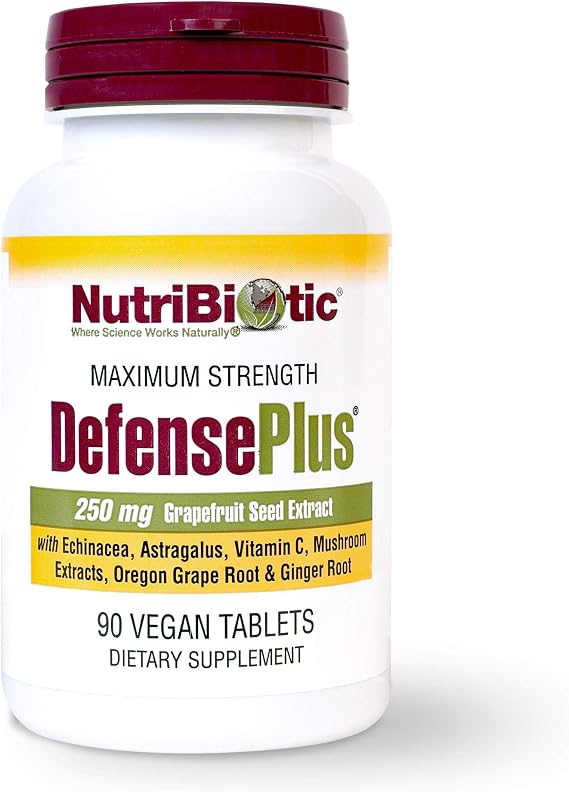NutriBiotic DefensePlus, 90 Tablets - 11 in 1 Immune Support with Vitamin C, Zinc, Grapefruit Seed Extract, Echinacea, Astragalus Root & Immune Boosting Extracts & Mushrooms - Vegan & Gluten Free
