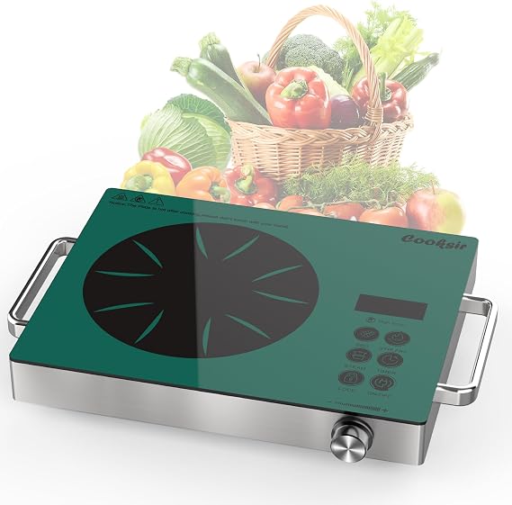 Single Burner Electric Cooktop Countertop Burner 110V 1800W, Green