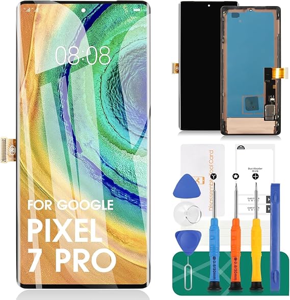 OLED for Google Pixel 7 Pro 5G Screen Replacement for Google Pixel 7 Pro LCD Digitizer for Google Pixel 7 Pro GP4BC, GE2AE, GFE4J Touch Screen Assembly Replacement Repair Kits Black(with Frame)