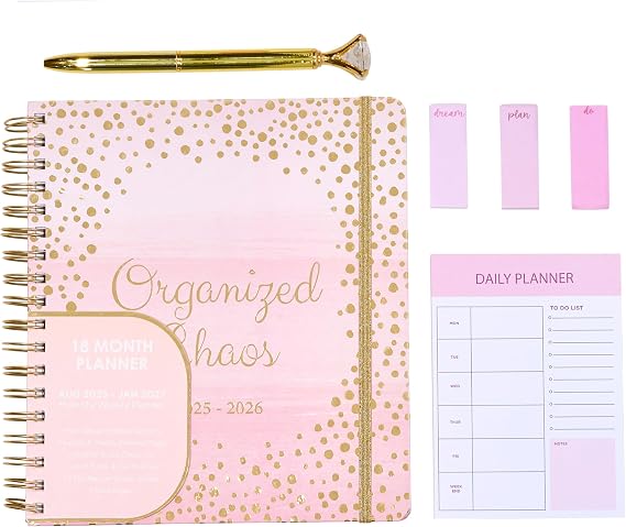 Votum 18 Month Large Planner, 2024, Daily, Weekly & Monthly, July 2023 - December 2024, Pink Organized Chaos - Appointment Book with 3 Sticker Sheets