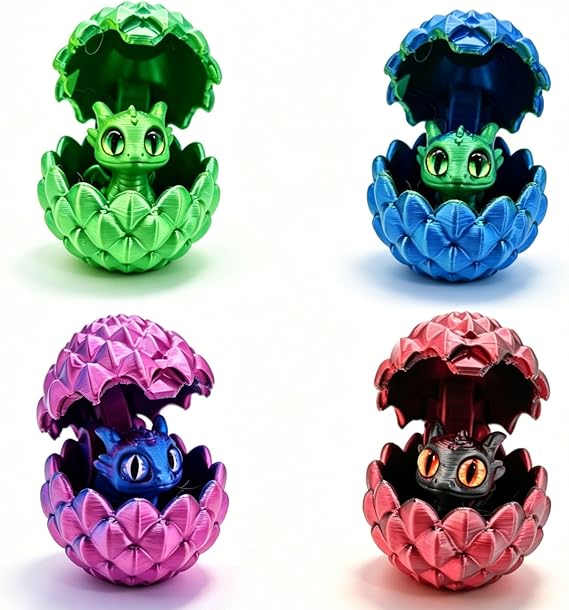4Pcs 3D Printed Dragon Eggs with Dragon Inside, Articulated Mini Dragon Figurines, Creative Desk Decor for Home & Office, Unique Collectible Gift for Adults, Fantasy Fans & Decor Enthusiasts
